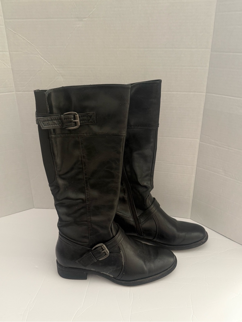 Women's Black Mid-Calf Buckle Riding Boots Size 9